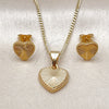 Juego de Arete y Dije de Adulto 10.342.0203 Oro Laminado, Diseño de Corazón, Diamantado, Tono Dorado