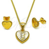 Juego de Arete y Dije de Adulto 10.342.0203 Oro Laminado, Diseño de Corazón, Diamantado, Tono Dorado