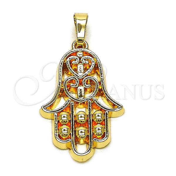 Dije Religioso 05.179.0067 Oro Laminado, Diseño de Mano de Dios, Pulido, Tono Dorado