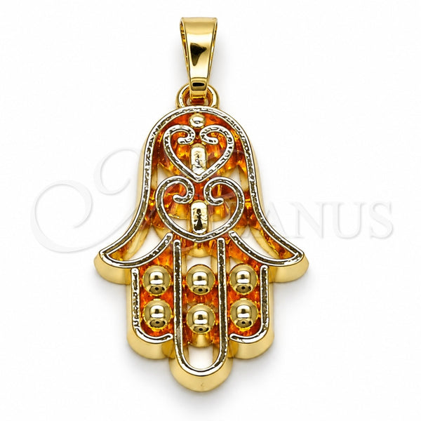 Dije Religioso 05.179.0067 Oro Laminado, Diseño de Mano de Dios y Judaica, Pulido, Tono Dorado
