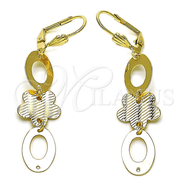Arete Largo 5.102.006.1 Oro Laminado, Diseño de Flor, Diamantado, Tono Dorado