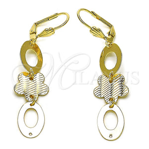 Arete Largo 5.102.006.1 Oro Laminado, Diseño de Flor, Diamantado, Tono Dorado
