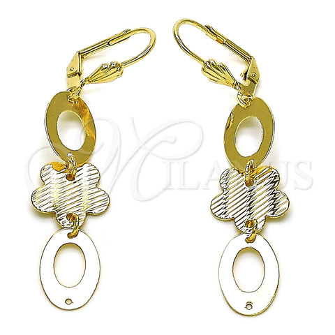 Arete Largo 5.102.006.1 Oro Laminado, Diseño de Flor, Diamantado, Tono Dorado