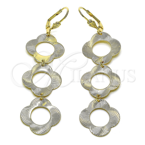 Arete Largo 5.093.006.1 Oro Laminado, Diseño de Trébol de Cuatro Hojas, Diamantado, Tono Dorado