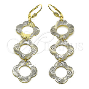 Arete Largo 5.093.006.1 Oro Laminado, Diseño de Trébol de Cuatro Hojas, Diamantado, Tono Dorado