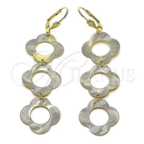 Arete Largo 5.093.006.1 Oro Laminado, Diseño de Trébol de Cuatro Hojas, Diamantado, Tono Dorado