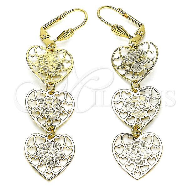 Arete Largo 5.095.009.1 Oro Laminado, Diseño de Corazón y Flor, Pulido, Tono Dorado