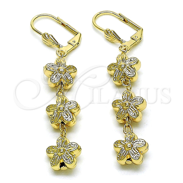 Arete Largo 5.112.006.1 Oro Laminado, Diseño de Flor, Pulido, Tono Dorado
