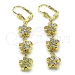 Arete Largo 5.112.006.1 Oro Laminado, Diseño de Flor, Pulido, Tono Dorado