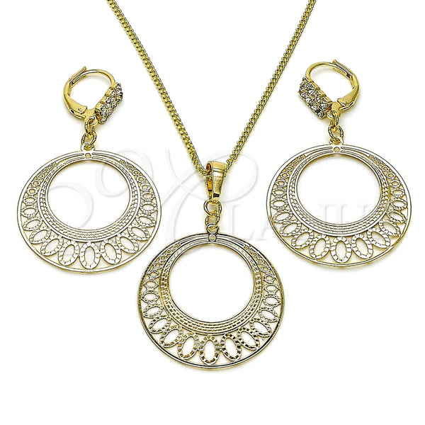 Juego de Arete y Dije de Adulto 10.63.0605 Oro Laminado, con Blanca Cristal, Pulido, Tono Dorado