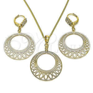 Juego de Arete y Dije de Adulto 10.63.0605 Oro Laminado, con Blanca Cristal, Pulido, Tono Dorado