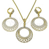 Juego de Arete y Dije de Adulto 10.63.0605 Oro Laminado, con Blanca Cristal, Pulido, Tono Dorado
