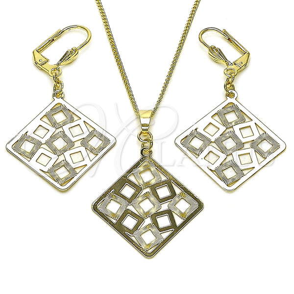 Juego de Arete y Dije de Adulto 011.005.1 Oro Laminado, Diseño de File, Diamantado, Tono Dorado