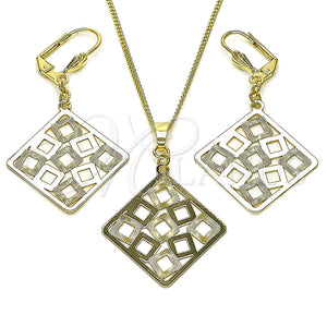 Juego de Arete y Dije de Adulto 011.005.1 Oro Laminado, Diseño de File, Diamantado, Tono Dorado