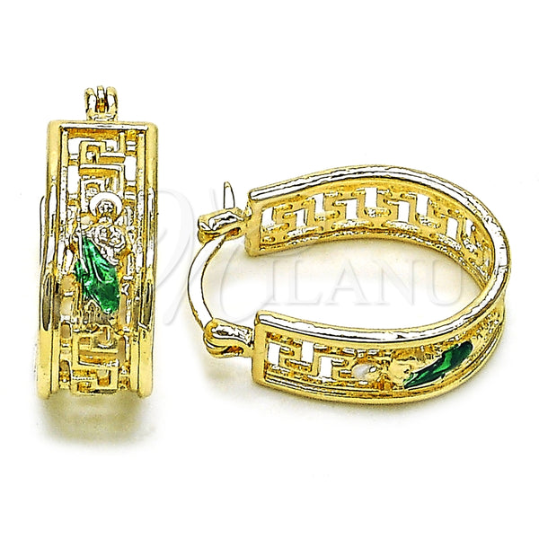 Argolla Pequeña 02.411.0069.1.20 Oro Laminado, Diseño de San Judas y Llave Griega, Pulido, Tres Tonos
