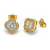 Arete Dormilona 02.283.0151 Oro Laminado, Diseño de Trébol de Cuatro Hojas y Cluster, con Zirconia Cubica Blanca y Micro Pave Blanca, Pulido, Tono Dorado