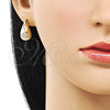 Arete Dormilona 02.283.0155 Oro Laminado, Diseño de Gota y Ojo Griego, con Blanca Zirconia Cubica, Pulido, Tono Dorado