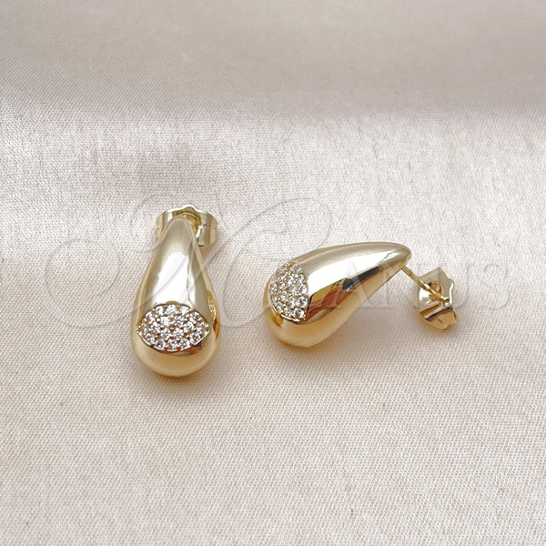 Arete Dormilona 02.283.0155 Oro Laminado, Diseño de Gota y Ojo Griego, con Blanca Zirconia Cubica, Pulido, Tono Dorado