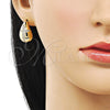 Arete Dormilona 02.283.0156 Oro Laminado, Diseño de Gota y Cruz, con Blanca Zirconia Cubica, Pulido, Tono Dorado