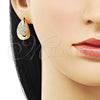 Arete Dormilona 02.283.0157 Oro Laminado, Diseño de Gota y Mariposa, con Blanca Zirconia Cubica, Pulido, Tono Dorado