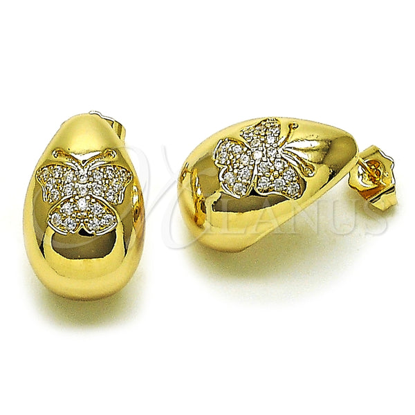 Arete Dormilona 02.283.0157 Oro Laminado, Diseño de Gota y Mariposa, con Blanca Zirconia Cubica, Pulido, Tono Dorado
