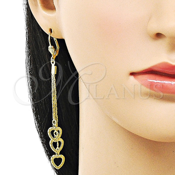 Arete Largo 5.078.010.1 Oro Laminado, Diseño de Corazón, Diamantado, Tono Dorado