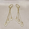 Arete Largo 5.078.010.1 Oro Laminado, Diseño de Corazón, Diamantado, Tono Dorado