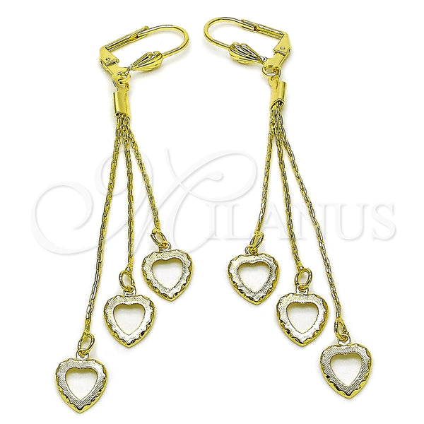 Arete Largo 5.078.010.1 Oro Laminado, Diseño de Corazón, Diamantado, Tono Dorado