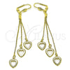 Arete Largo 5.078.010.1 Oro Laminado, Diseño de Corazón, Diamantado, Tono Dorado