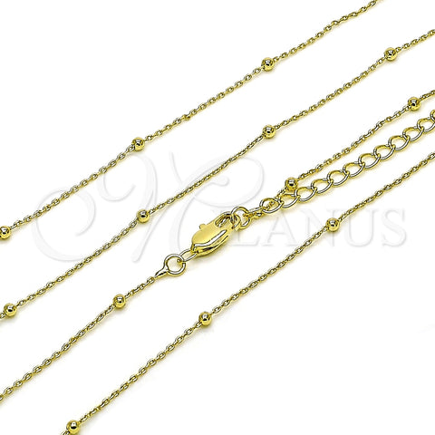 Gargantilla Basica 04.213.0339.16 Oro Laminado, Diseño de Box y Bola, Pulido, Tono Dorado (Grosor 01 MM, 16 Pulgadas de Largo)