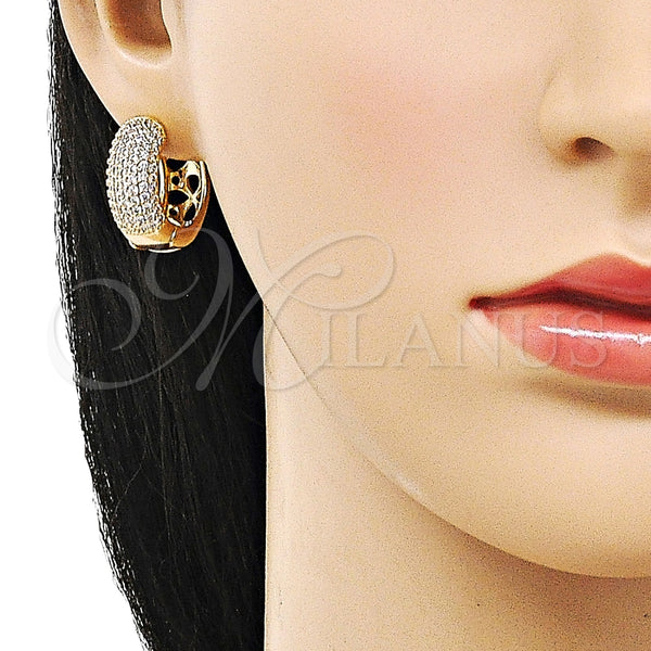 Argolla Huggie 02.283.0158.20 Oro Laminado, Diseño de Trébol de Cuatro Hojas, con Blanca Micro Pave, Pulido, Tono Dorado