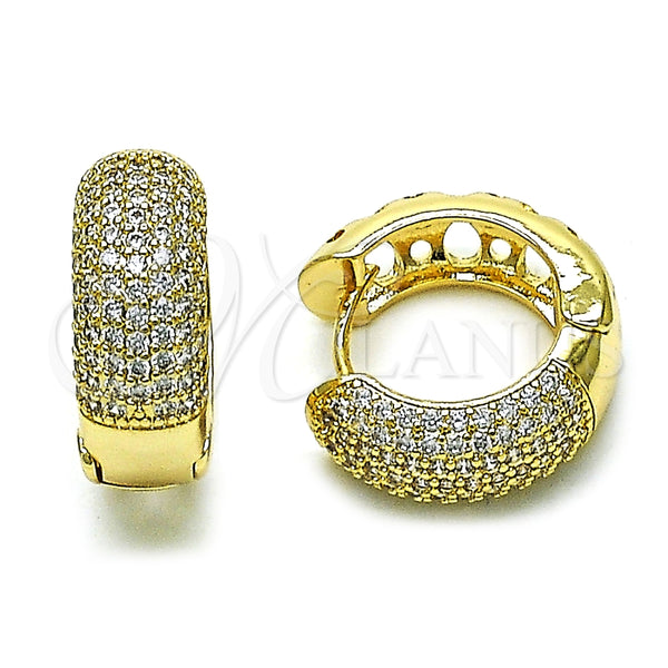 Argolla Huggie 02.283.0158.20 Oro Laminado, Diseño de Trébol de Cuatro Hojas, con Blanca Micro Pave, Pulido, Tono Dorado