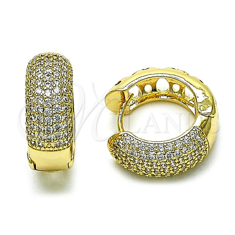 Argolla Huggie 02.283.0158.20 Oro Laminado, Diseño de Trébol de Cuatro Hojas, con Blanca Micro Pave, Pulido, Tono Dorado
