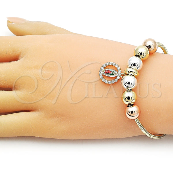Pulsera Elegante 03.411.0065.07 Oro Laminado, Diseño de Guadalupe y Cola de Raton, con Blanca Zirconia Cubica, Pulido, Tres Tonos (03 MM Thickness, 7 Inches Length)