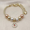 Pulsera Elegante 03.411.0065.07 Oro Laminado, Diseño de Guadalupe y Cola de Raton, con Blanca Zirconia Cubica, Pulido, Tres Tonos (03 MM Thickness, 7 Inches Length)