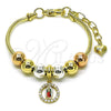 Pulsera Elegante 03.411.0065.07 Oro Laminado, Diseño de Guadalupe y Cola de Raton, con Blanca Zirconia Cubica, Pulido, Tres Tonos (03 MM Thickness, 7 Inches Length)