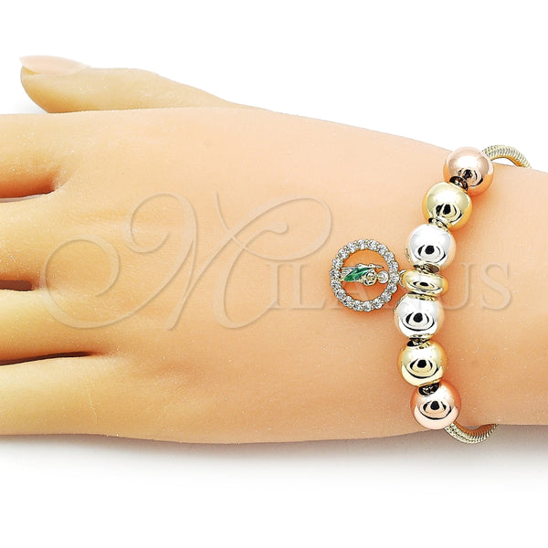Pulsera Elegante 03.411.0066.07 Oro Laminado, Diseño de San Judas y Cola de Raton, con Blanca Zirconia Cubica, Pulido, Tres Tonos (03 MM Thickness, 7 Inches Length)