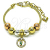 Pulsera Elegante 03.411.0066.07 Oro Laminado, Diseño de San Judas y Cola de Raton, con Blanca Zirconia Cubica, Pulido, Tres Tonos (03 MM Thickness, 7 Inches Length)