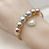 Pulsera Elegante 03.411.0067.07 Oro Laminado, Diseño de Corazón y Cola de Raton, con Blanca Zirconia Cubica, Pulido, Tres Tonos (03 MM Thickness, 7 Inches Length)