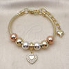 Pulsera Elegante 03.411.0067.07 Oro Laminado, Diseño de Corazón y Cola de Raton, con Blanca Zirconia Cubica, Pulido, Tres Tonos (03 MM Thickness, 7 Inches Length)