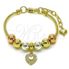 Pulsera Elegante 03.411.0067.07 Oro Laminado, Diseño de Corazón y Cola de Raton, con Blanca Zirconia Cubica, Pulido, Tres Tonos (03 MM Thickness, 7 Inches Length)