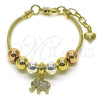 Pulsera Elegante 03.411.0068.07 Oro Laminado, Diseño de Elefante y Cola de Raton, con Blanca Zirconia Cubica, Pulido, Tres Tonos (03 MM Thickness, 7 Inches Length)