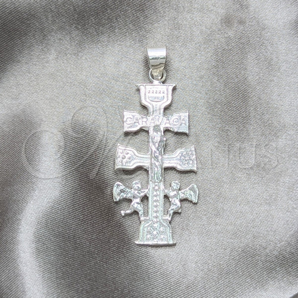 Dije Religioso 05.392.0091 Plata Rodinada, Diseño de Crucifijo y Angel, Pulido, Tono Plateado