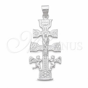 Dije Religioso 05.392.0091 Plata Rodinada, Diseño de Crucifijo y Angel, Pulido, Tono Plateado