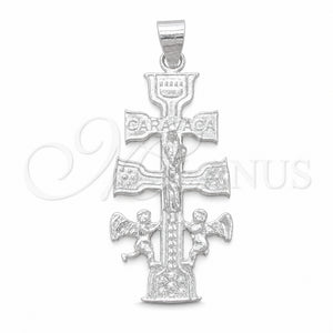 Dije Religioso 05.392.0091 Plata Rodinada, Diseño de Crucifijo y Angel, Pulido, Tono Plateado