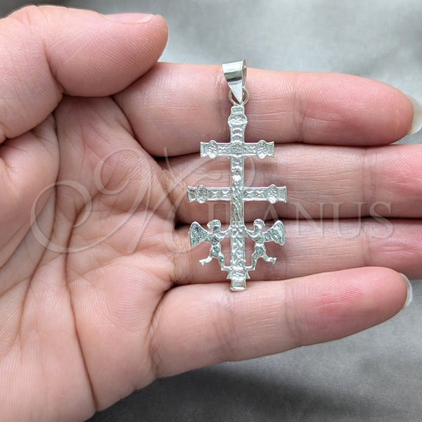 Dije Religioso 05.392.0092 Plata Rodinada, Diseño de Crucifijo y Jesus, Pulido, Tono Plateado