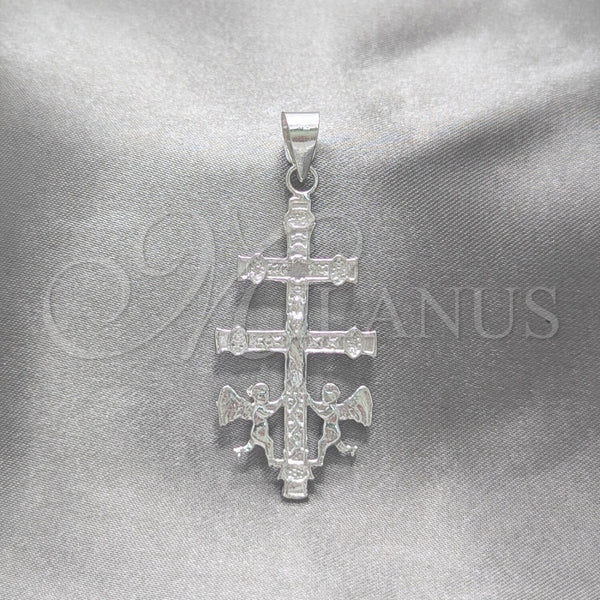 Dije Religioso 05.392.0092 Plata Rodinada, Diseño de Crucifijo y Jesus, Pulido, Tono Plateado