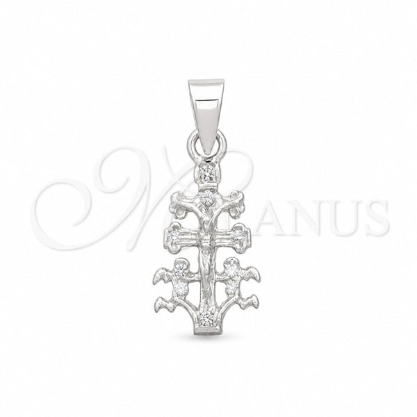 Dije Religioso 05.392.0093 Plata Rodinada, Diseño de Crucifijo y Jesus, Pulido, Tono Plateado