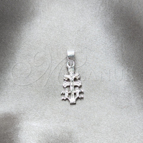Dije Religioso 05.392.0093 Plata Rodinada, Diseño de Crucifijo y Jesus, Pulido, Tono Plateado