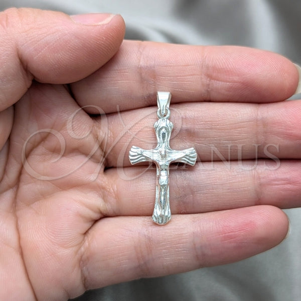 Dije Religioso 05.392.0098 Plata Rodinada, Diseño de Crucifijo, Pulido, Tono Plateado